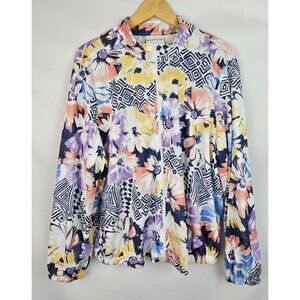 Alfred Dunner Womens Jacket Size Large Floral Mesh Lightweight Long Sleeve Top
